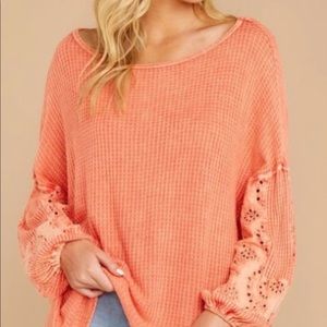 NWT - Hummingbird Coral Orange Eyelet Sleeve Top